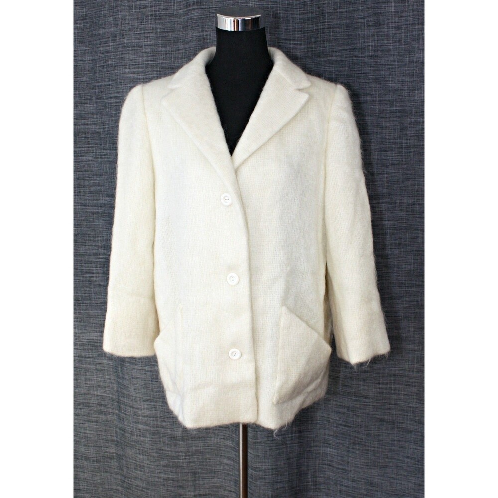 VTG Heritage Old Money HELGA Mohair Jacket Cardigan Cream Buttons Closure Ap XL